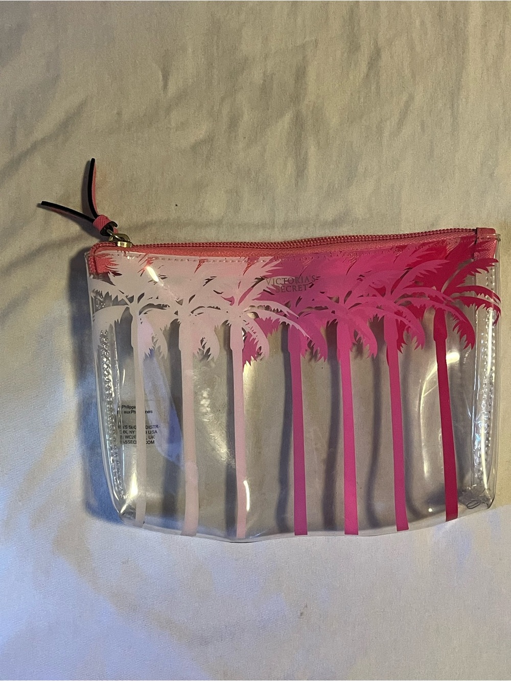 Victoria's Secret Clear Cosmetic Pouch with Pink Gradient Palm Trees